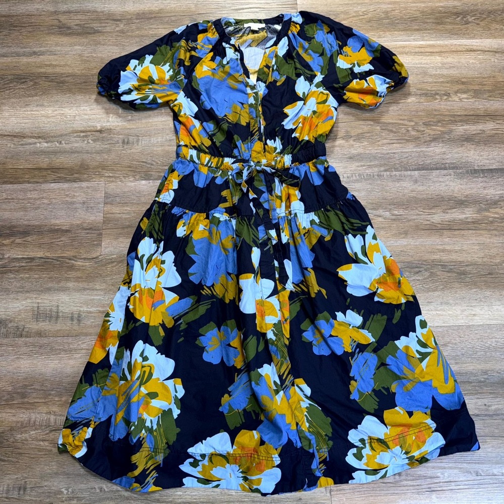 Free Assembly Midi Dress Womens Small (4-6) Multicolor Floral Cotton Puff Sleeve